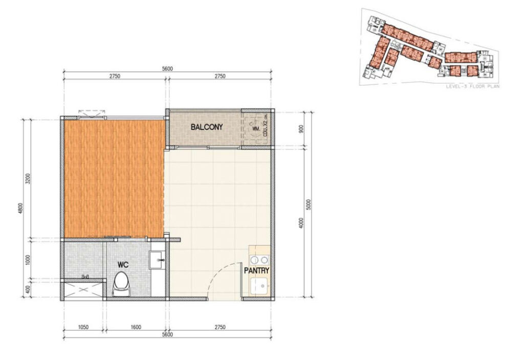 Type A 27Sqm Floor plan of Type A 27 sqm studio condo for sale in Surin, Phuket